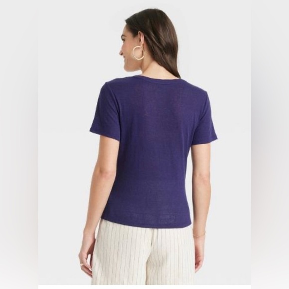NWT A New Day™ Women's Short Sleeve V-Neck Linen T-Shirt - Picture 2 of 3